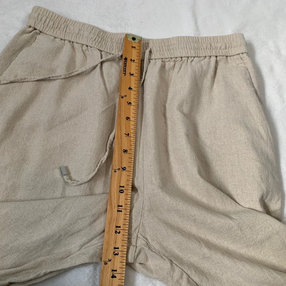 Zara Linen Blend Wide Leg Drawstring Pants‎ Beige Oatmeal Size Large
